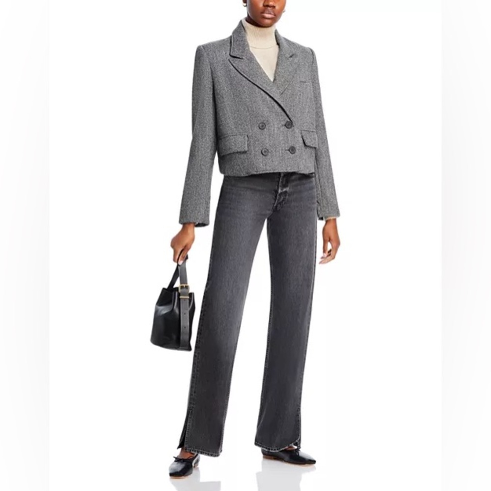 NWT Free People Tailored Heritage Blazer Womens Size Large Grey Herringbone Wool